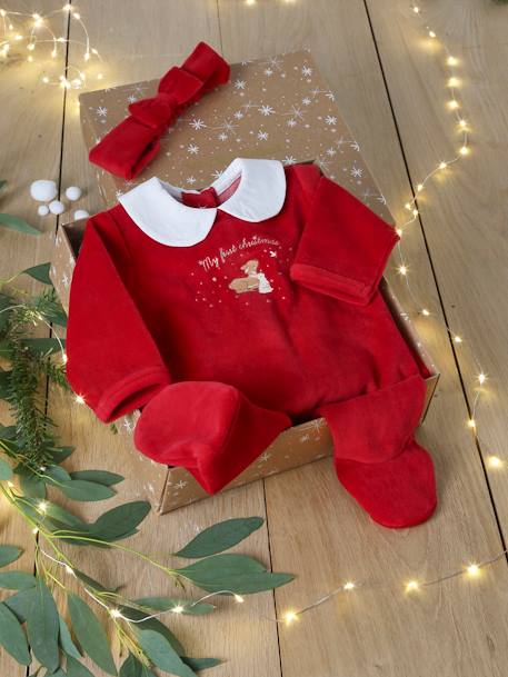 Christmas Set: Sleepsuit + Headband red 