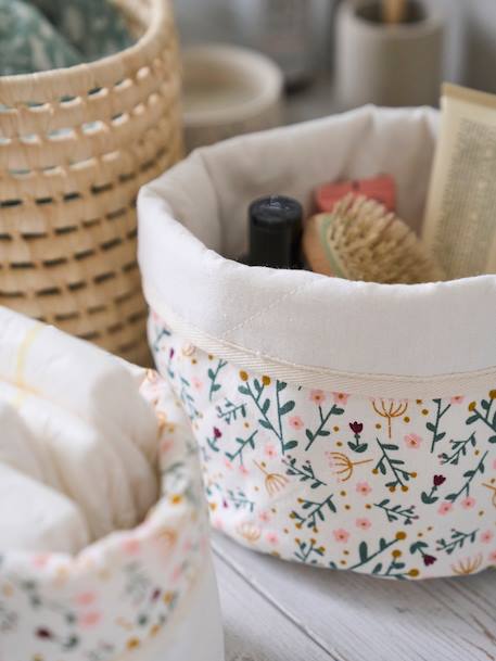 Set of 2 Reversible Baskets, Little Flowers White 