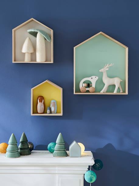 Set of 3 House-Shaped Shelves aqua green+Blue+Light Blue+Pink 