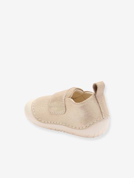 Soft Pram Shoes with Hook-&-Loop Strap for Babies gold 