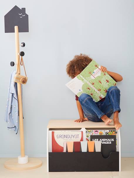 Book & Toy Trunk, SCHOOL Theme Wood/White 