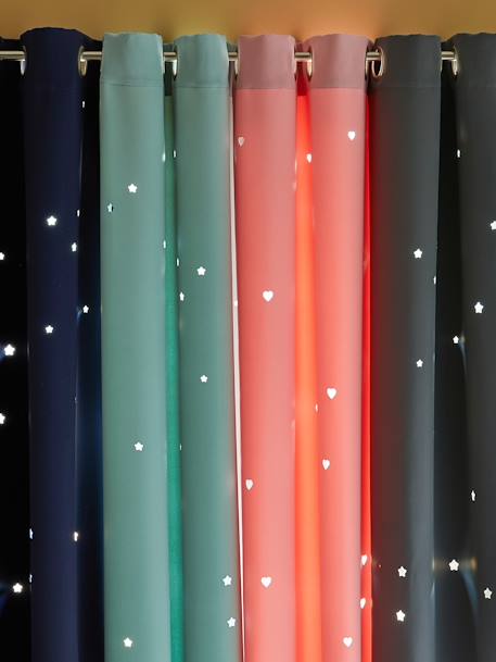 Blackout Curtain with Eyelets & Perforated Motifs Dark Blue+GREEN MEDIUM SOLID WITH DESIG+Green/Print+Grey/Print+mustard+Pink/Print 