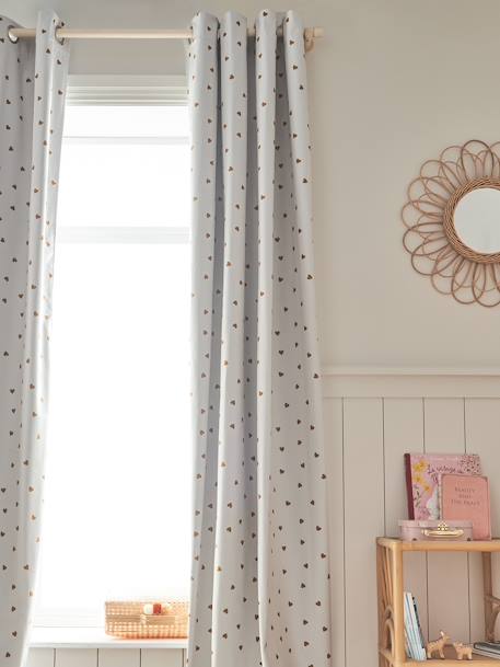 Pack of 2 Blackout Curtains with Eyelets & Heart Print printed beige 