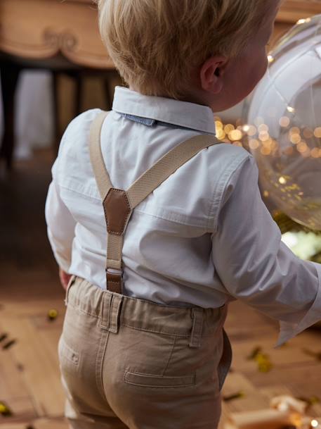 4-Piece Ensemble for Babies, Shirt + Bow Tie + Trousers + Braces beige 