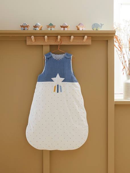 Sleeveless Baby Sleep Bag in Cotton Gauze, Pegasus Blue 