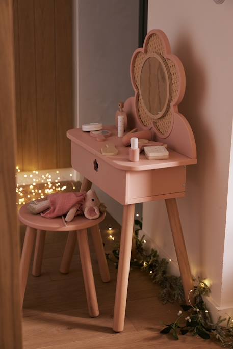 Straw Dressing Table + Accessories, in Certified Wood rose+white 