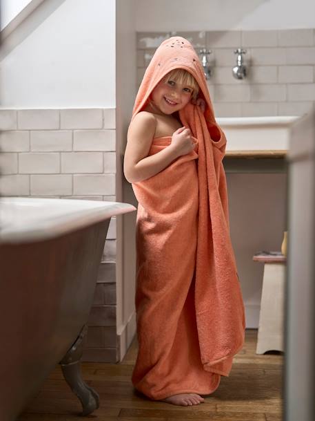 Bath Cape, Essentials for Babies, in recycled cotton green+peach+sandy beige 