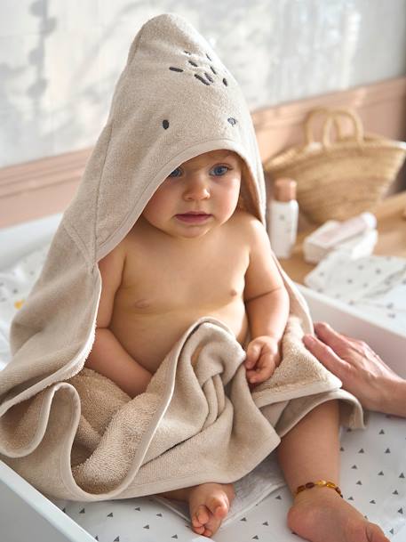 Bath Cape, Essentials for Babies, in recycled cotton green+peach+sandy beige 