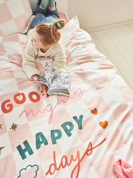 Duvet Cover + Pillowcase Set for Children, with Recycled Cotton Content, Damier Good Vibes chequered pink 