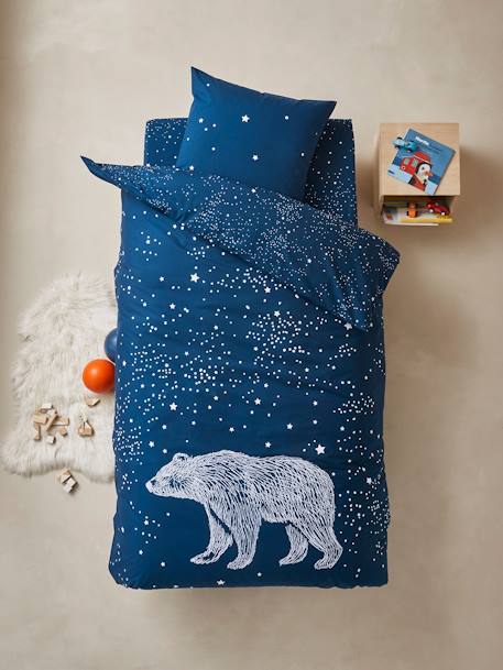 Fitted Sheet for Children, Polar Bear Theme Dark Blue/Print 