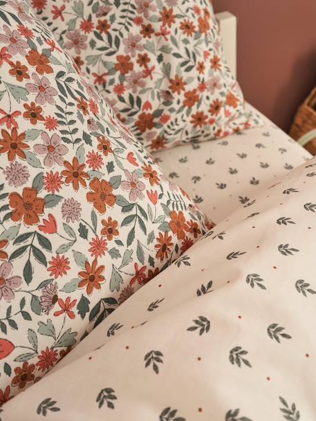 Reversible Duvet Cover + Pillowcase Set for Children, with Recycled Cotton, Retro Flowers multicoloured 