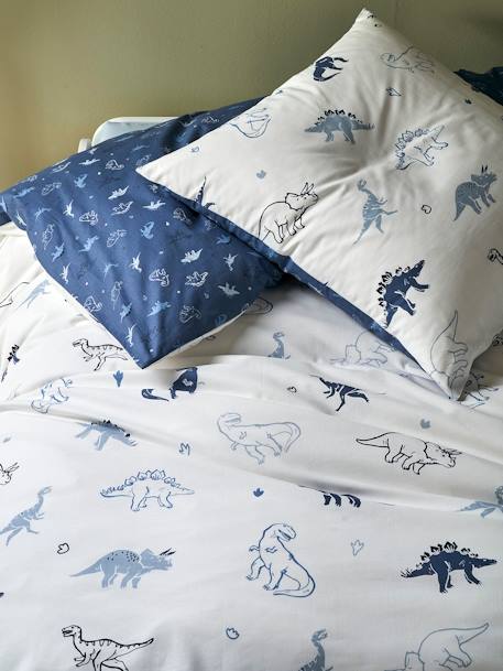 Duvet Cover & Pillowcase Set for Children, Hello Dinos, Basics WHITE LIGHT ALL OVER PRINTED 