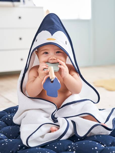 Penguin Bath Cape + Bath Mitt Set White 