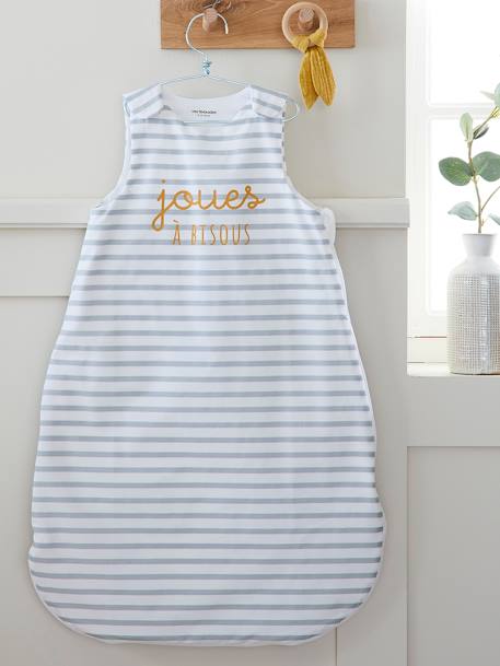 Summer Special Sleeveless Baby Sleep Bag, JOUES A BISOUS Light Grey Stripes 