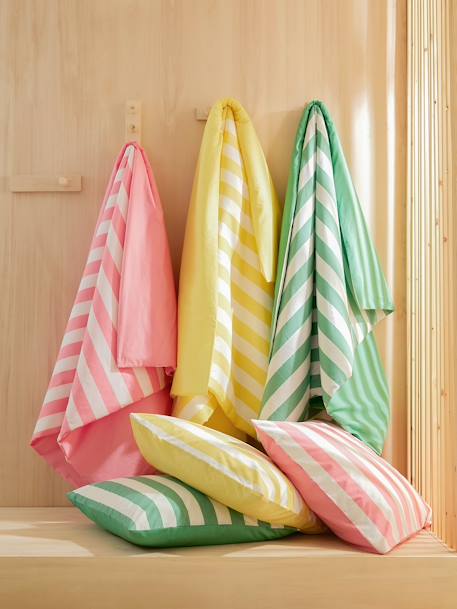 Duvet Cover + Pillowcase Set for Children, Transat striped green+striped pink+striped yellow 