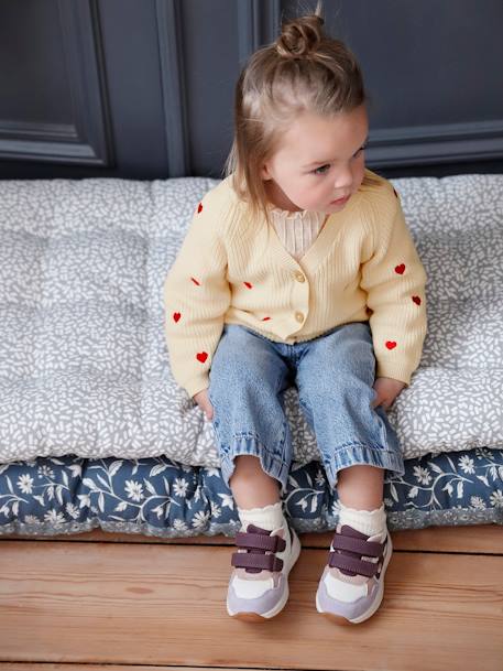 V-Neck, Brioche Stitch Cardigan with Embroidery, for Babies aqua green+ecru 