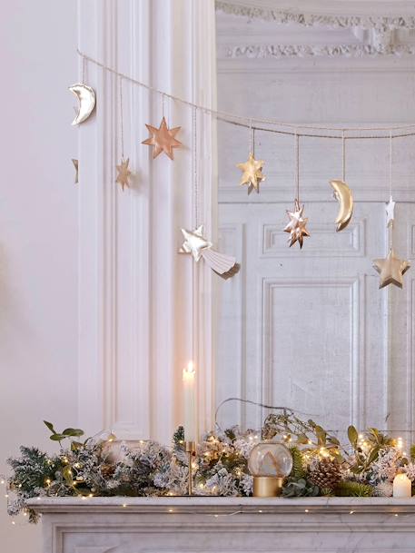 Christmas Garland in Wood with Gold-Coloured Moon & Stars gold 