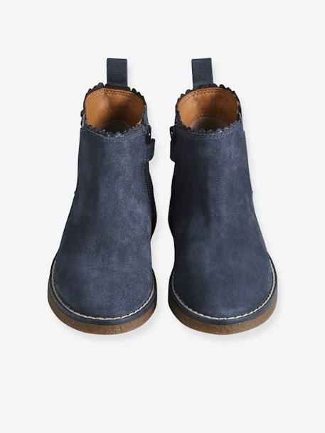 Leather Boots for Girls gold+navy blue 