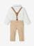 4-Piece Ensemble for Babies, Shirt + Bow Tie + Trousers + Braces beige 