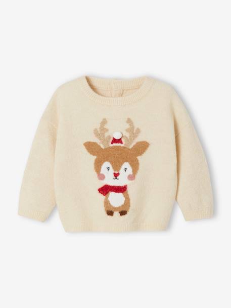 Reindeer Christmas Jumper with Glittery Details, for Babies sand beige 