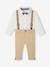 4-Piece Ensemble for Babies, Shirt + Bow Tie + Trousers + Braces beige 