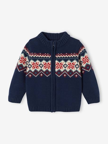 Jacquard Cardigan with Zip for Babies navy blue 