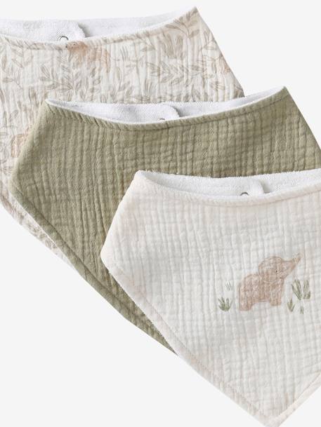 3 Bandana-Style Bibs in Cotton Gauze Brown+crystal blue+ecru+Light Green+old rose+printed beige+sage green+set beige+White/Print 