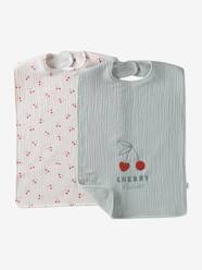 -Pack of 2 cotton gauze bibs CHERRY