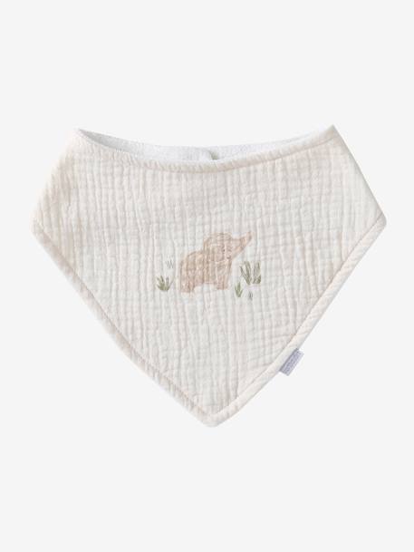 3 Bandana-Style Bibs in Cotton Gauze Brown+crystal blue+ecru+Light Green+old rose+printed beige+sage green+set beige+White/Print 