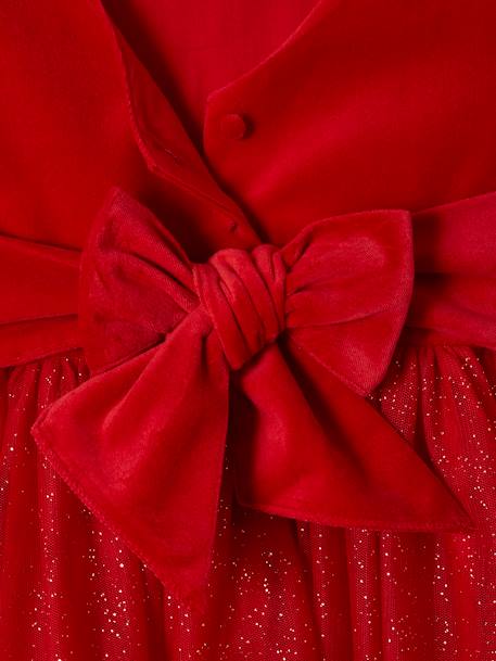 Christmas Special Dress in Velour & Sparkling Tulle for Girls red 