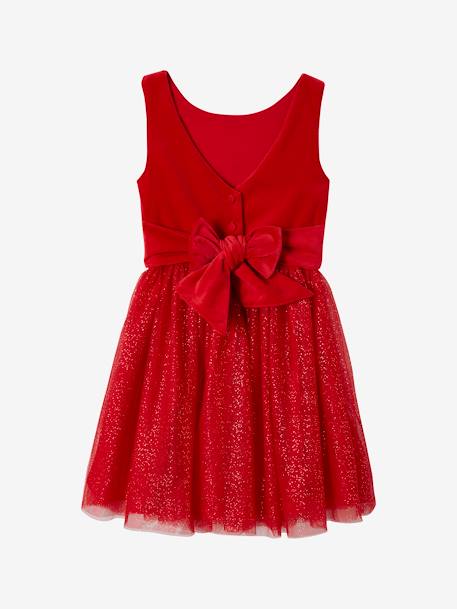 Christmas Special Dress in Velour & Sparkling Tulle for Girls red 