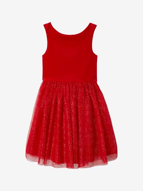 Christmas Special Dress in Velour & Sparkling Tulle for Girls red 