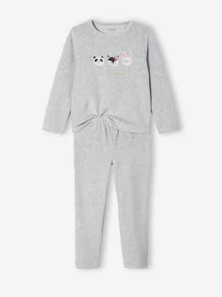 Pack of 2 Velour Pyjamas, Animals, for Girls marl grey 