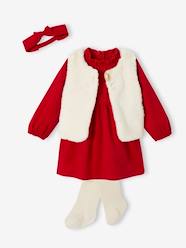 -Christmas Special Ensemble: Dress, Faux Fur Waistcoat, Tights and Matching Headband for Girls