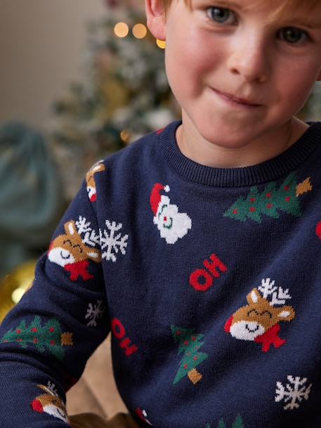 Christmas Special Jacquard Knit Jumper with Fun Motifs for Boys navy blue 