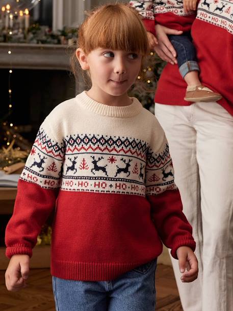 Christmas Special Jacquard Knit Jumper for Children, Family Capsule Collection navy blue+red 