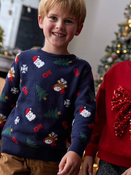 Christmas Special Jacquard Knit Jumper with Fun Motifs for Boys navy blue 