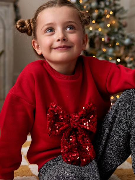 Christmas Sweatshirt with Sequinned Bow for Girls red 