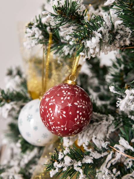 Pack of 6 Traditional Christmas Baubles printed red 