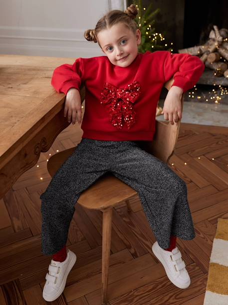 Christmas Sweatshirt with Sequinned Bow for Girls red 