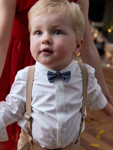 4-Piece Ensemble for Babies, Shirt + Bow Tie + Trousers + Braces beige 