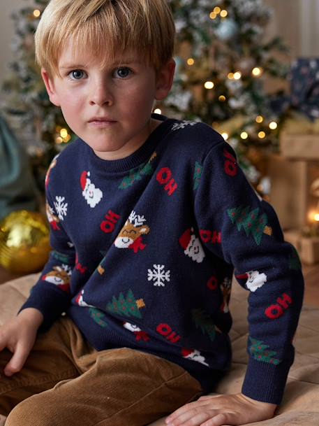 Christmas Special Jacquard Knit Jumper with Fun Motifs for Boys navy blue 