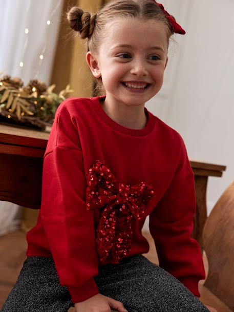 Christmas Sweatshirt with Sequinned Bow for Girls red 