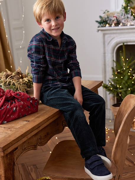 Christmas Special Chequered Shirt in Flannel for Boys navy blue 