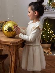 Girls-Dresses-Dual Fabric Christmas Special Dress with Tulle Skirt for Girls