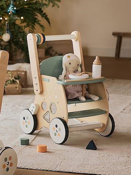 Walker with Seat for Doll, in FSC® Wood green+pink 