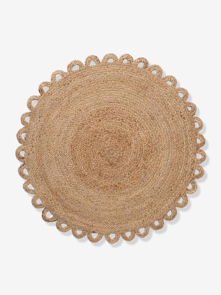 Jute round rug with a scalloped edge beige 