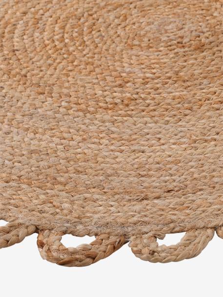 Jute round rug with a scalloped edge beige 