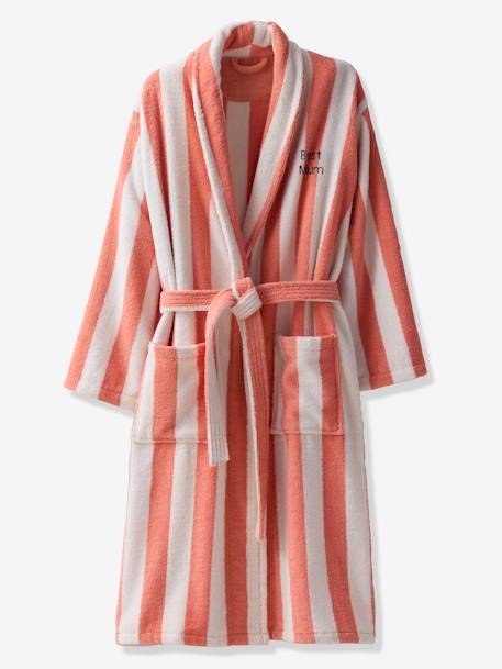 Striped Bath Robe for Adults, TRANSAT, Family Capsule Collection, with Recycled Cotton striped green+striped pink 