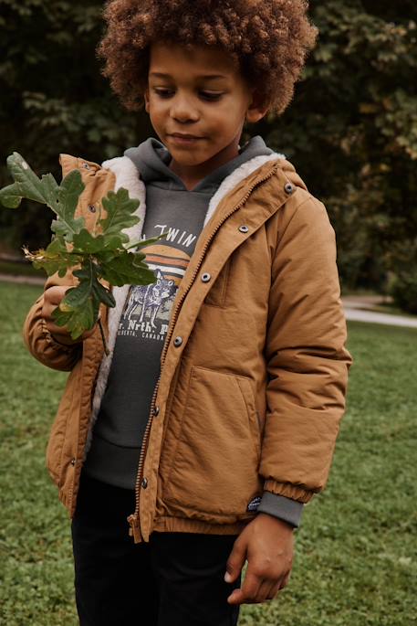 Ripstop Parka with Faux Fur Lining for Boys bronze 